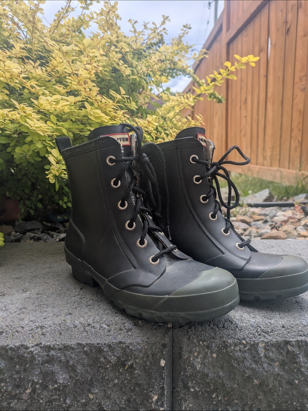 Hunter Women's Black Lace-Up Rain Boots